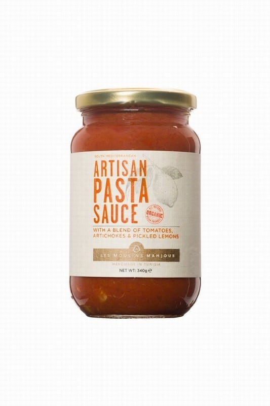 Jar of Artisan Pasta Sauce with a blend of Tomatoes, Artichokes and Pickled Lemons from Panzer's