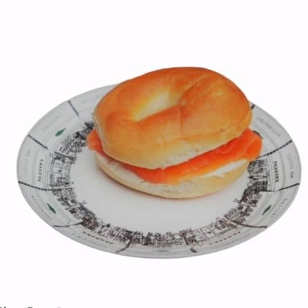 Single Plain Bagel on a Plate with Smoked Salmon and Cream Cheese from Panzer's