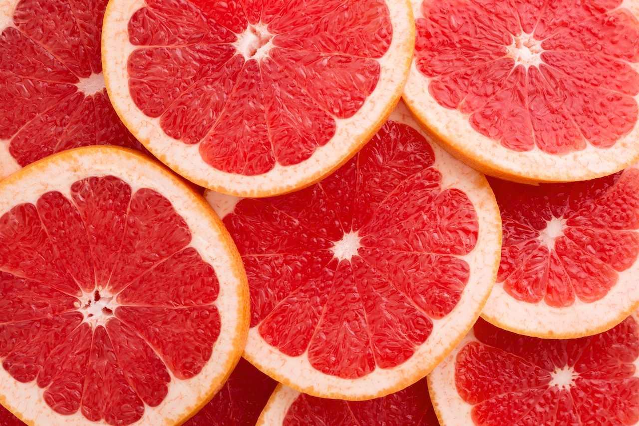 Freshly sliced pink grapefruit