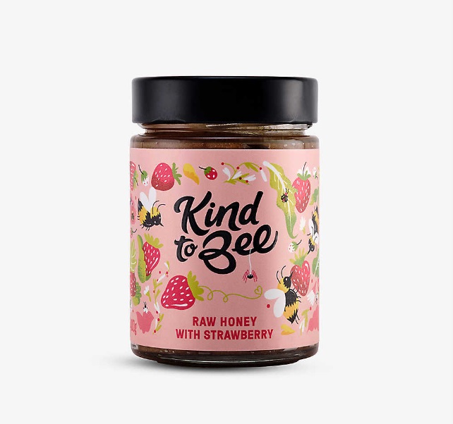 Jar of Kind to Bee Raw Honey with Strawberry from Panzer's
