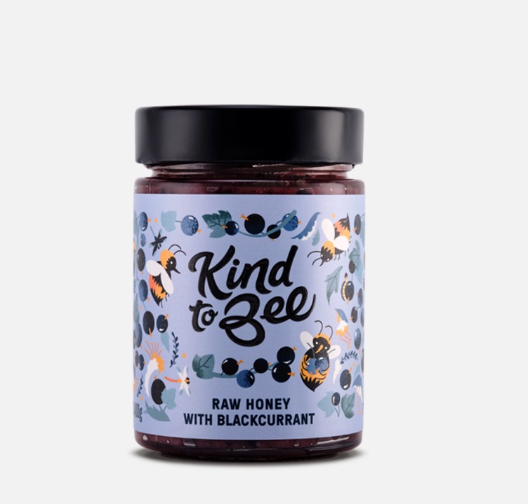 Jar of Kind to Bee Raw Honey with Blackcurrant from Panzer's