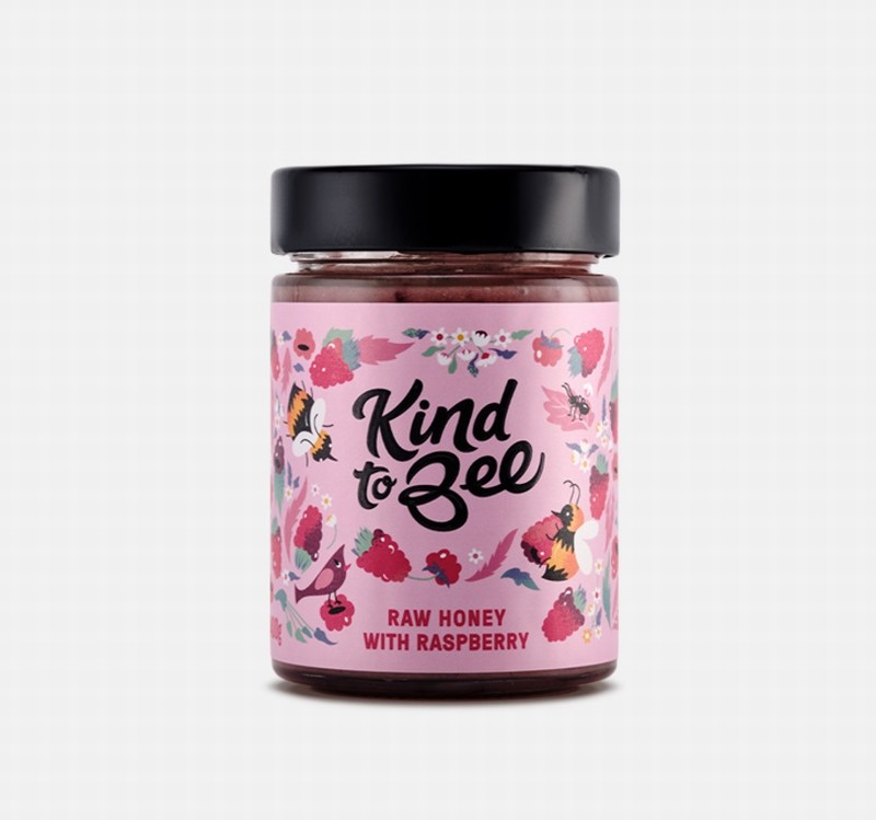 Jar of Kind to Bee Raw Honey with Raspberry from Panzer's