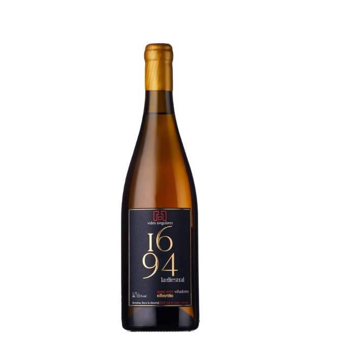 Bottle of 1694 La Diestral Albarino Vides Singulares Orange White Wine from Panzer's