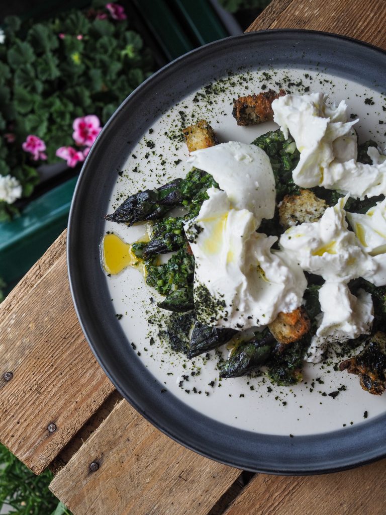 Paul Ainsworth's Asparagus with Burrata and Seaweed Dusted Sourdough