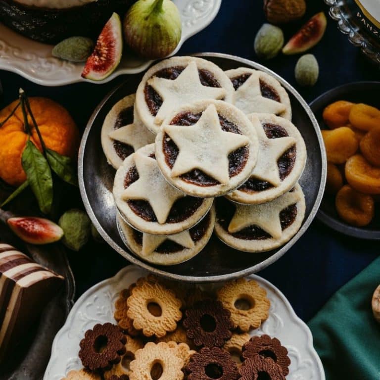 Luxury Mince Pies from Panzer's on a plate, festive background