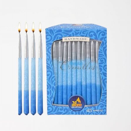 Chanuka Candles Blue & Silver Metallic
