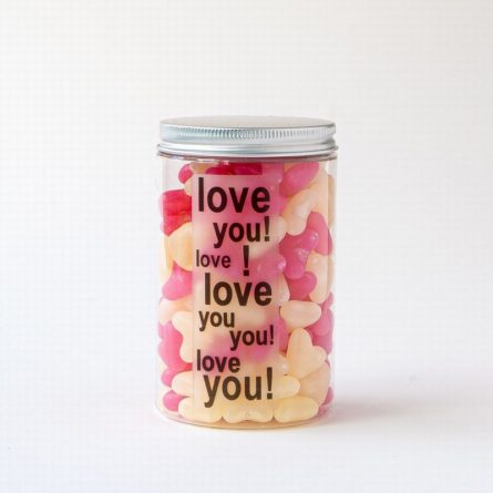 Candy House Pink and White Jelly Bean Heart Tall Jar from Panzer's